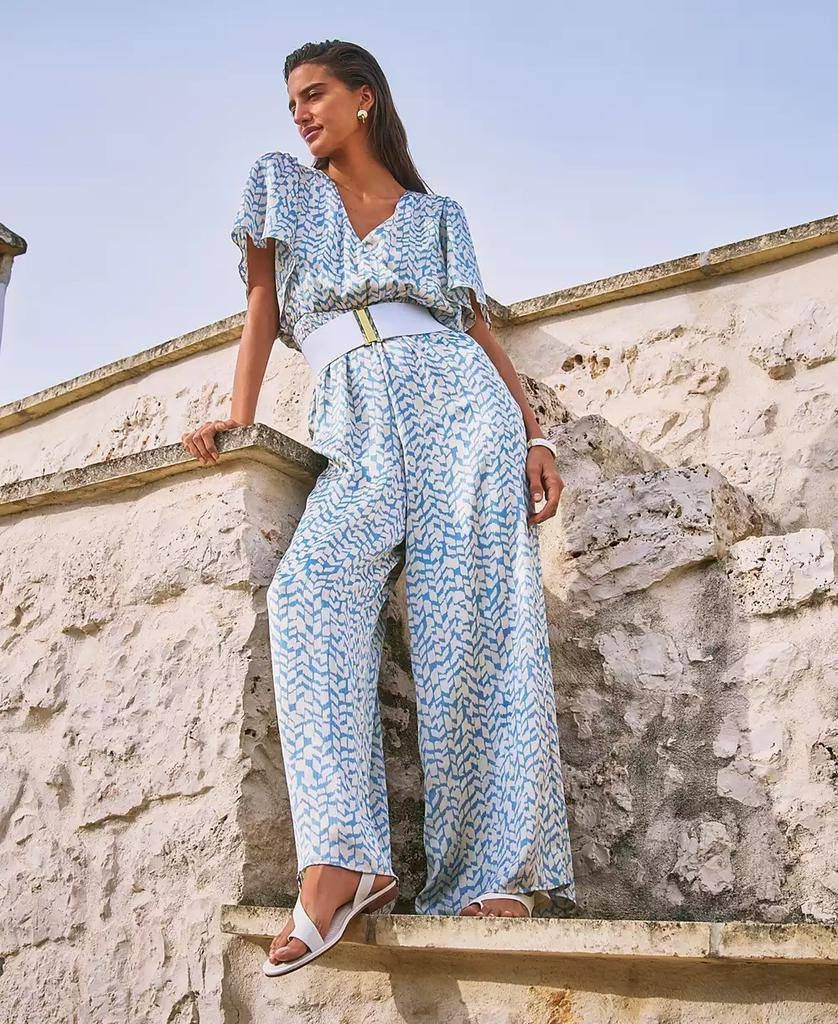 Vince Camuto Blue Floral Flutter-Sleeve Jumpsuit XS Wide-Leg One-Piece