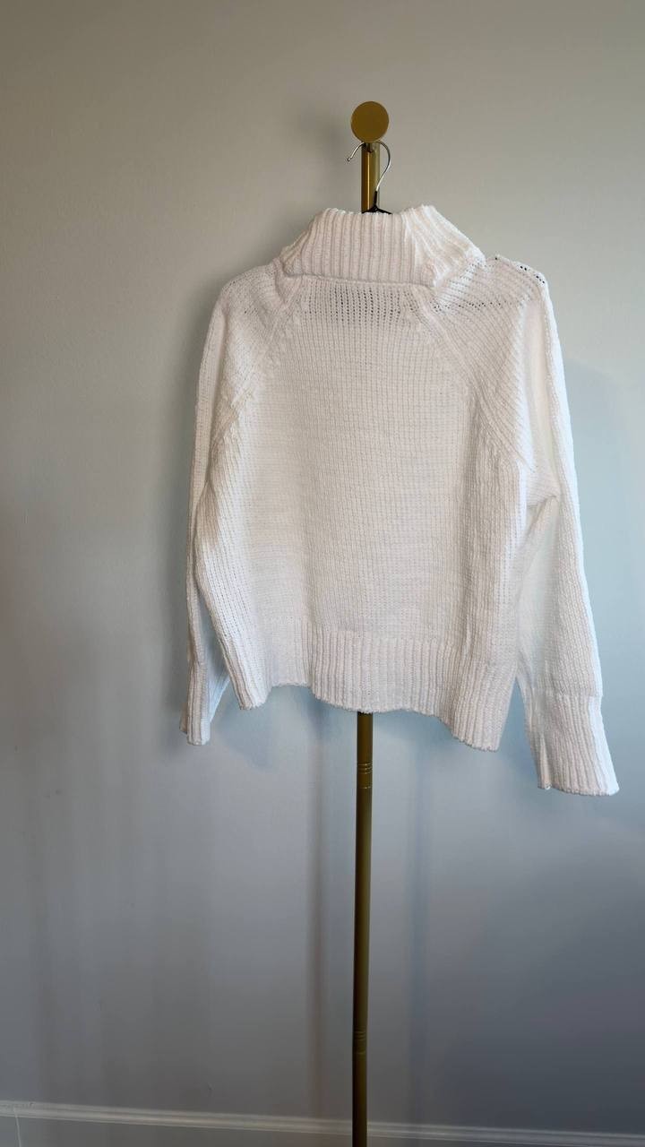 DKNY Cropped Mock Neck Chenille Sweater White L NWOT $79