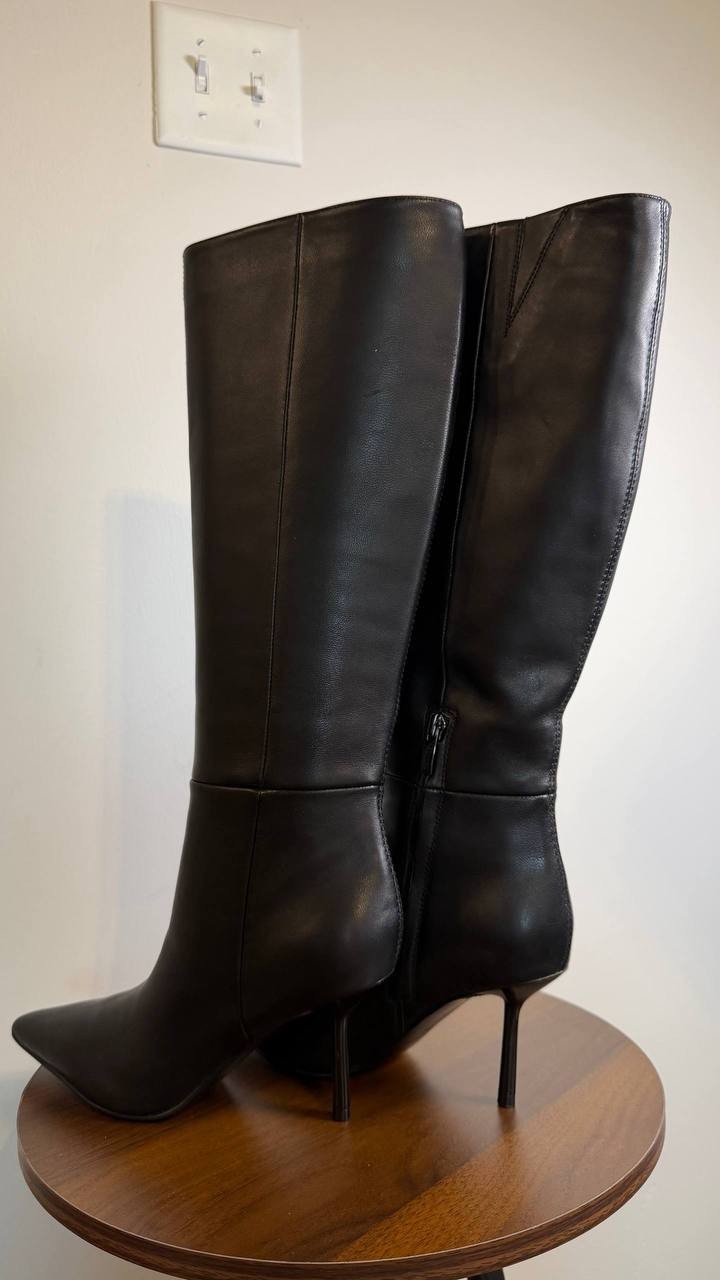 Nine West Nomas Boots 5M Black Leather Knee‑High  Stiletto NIB  msrp$249
