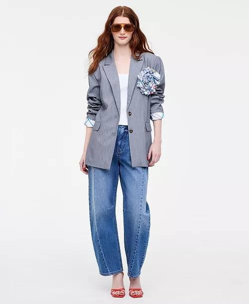 On 34th Molly Rogers Flower Pin Pinstripe Blazer Grey 10 NWOT $139.50