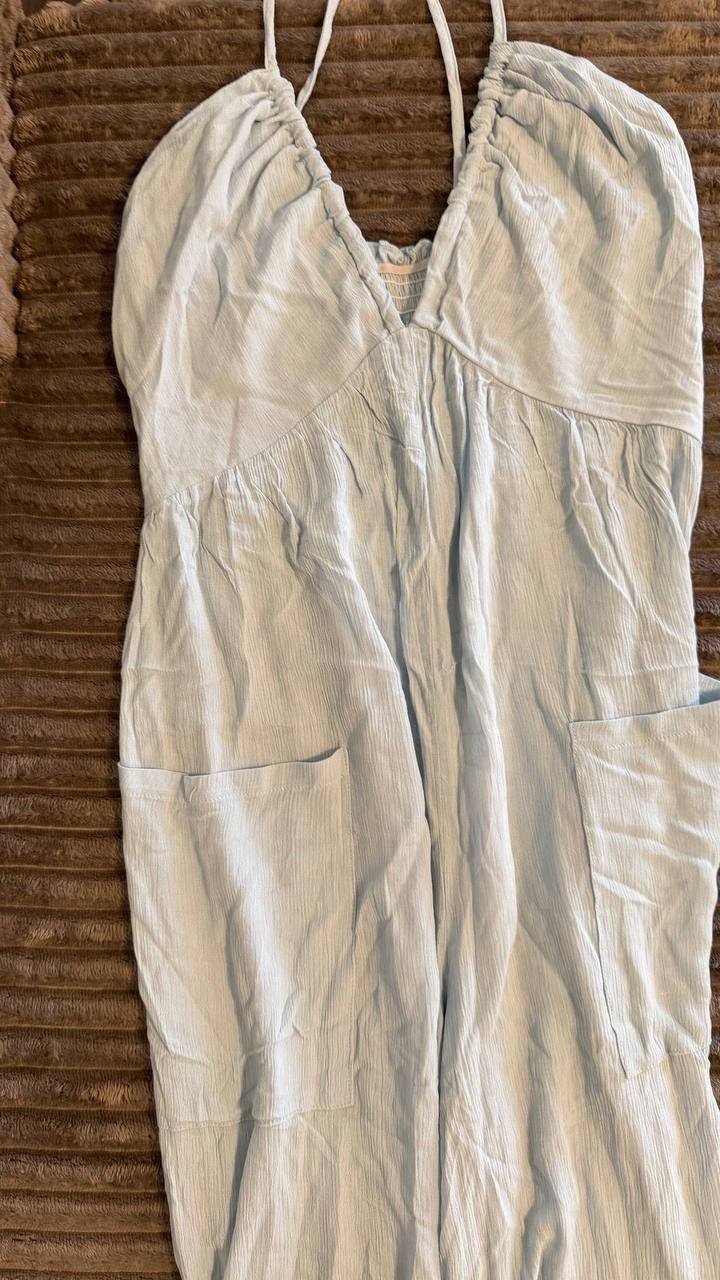 Cupshe Light Cornflower Halter Jumpsuit Size M NWT Soft Blue Casual Summer