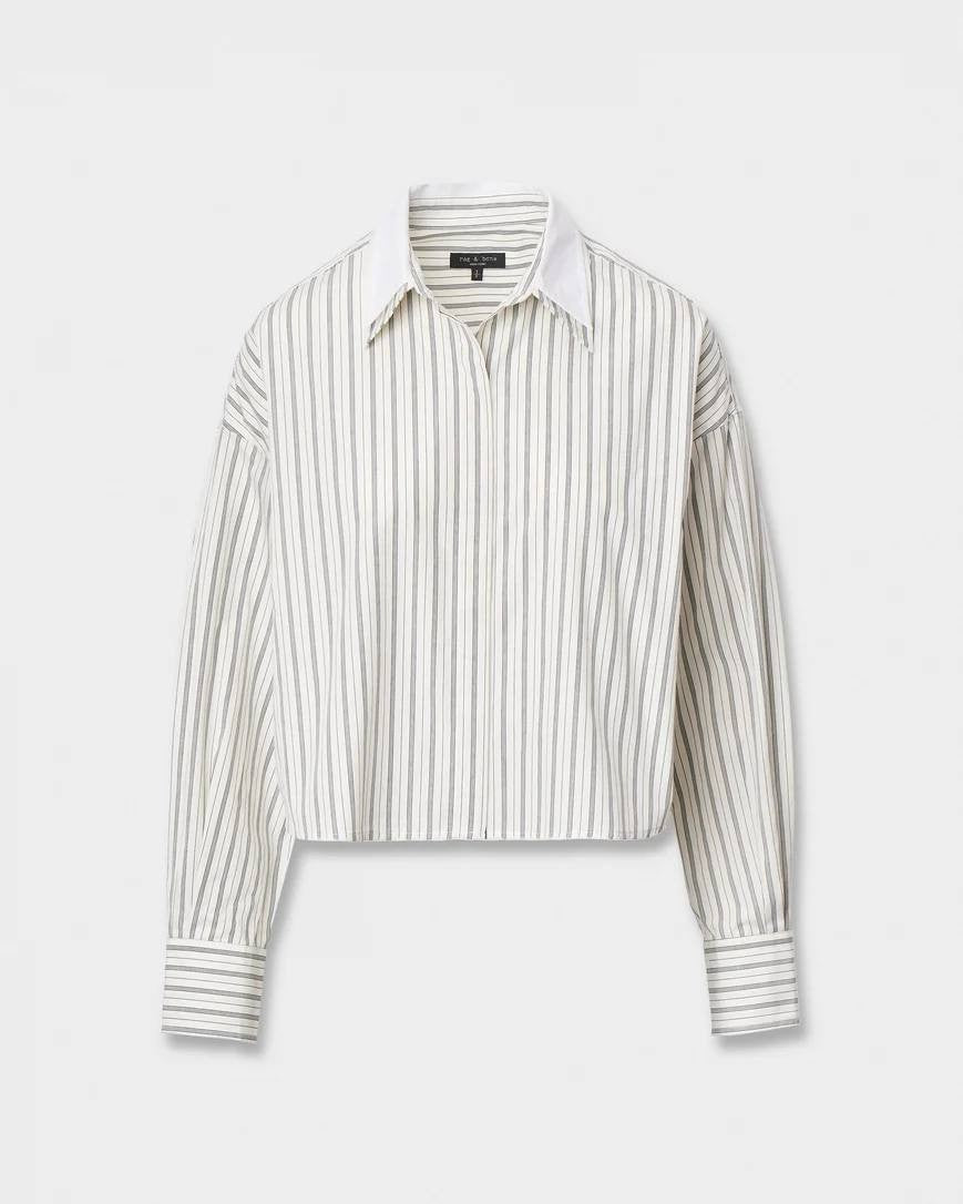 Rag & Bone Marin Stripe Layered Shirt Cream Stripe XS NWOT $278
