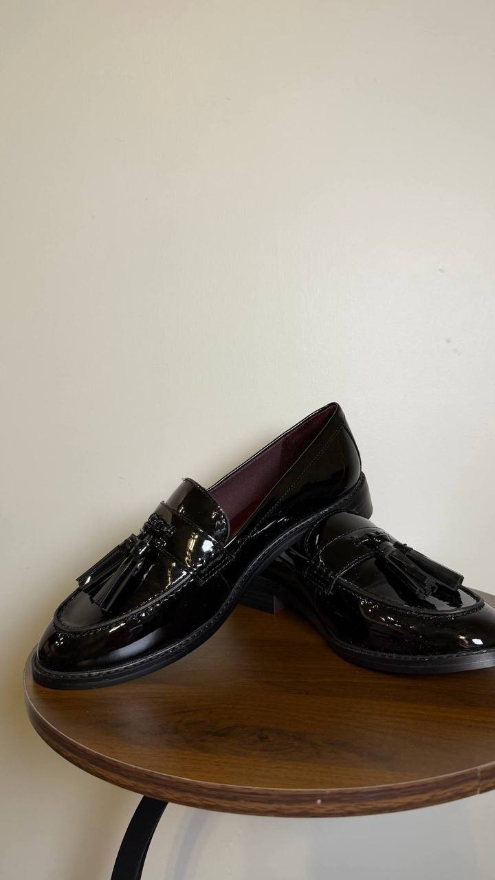 Franco Sarto Black Faux Leather Tassel Loafers 8M New in Box MSRP $115