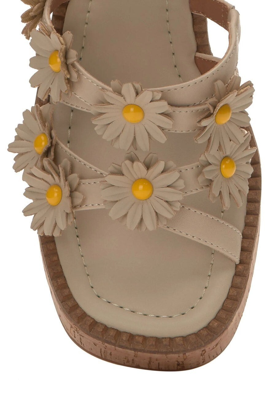 Lucky Brand Taiza Daisy Sandals Beige Strappy Block Heel Women's Size 8 New