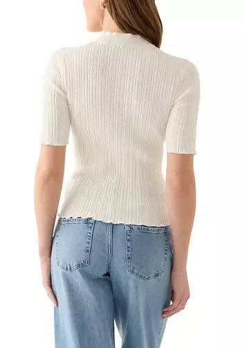 Anne Klein Cable‑Knit Short‑Sleeve Sweater Cream L NWT $79