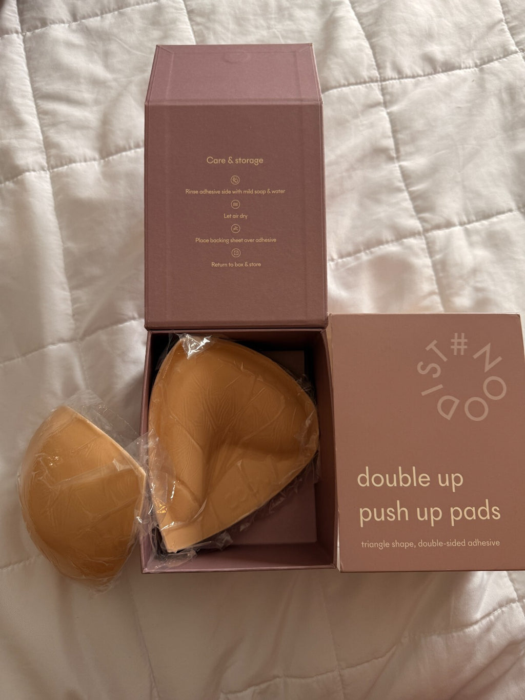 Push-Up Bra Pads D/DD - Noodist Double Up Inserts, Seamless Strapless Beige