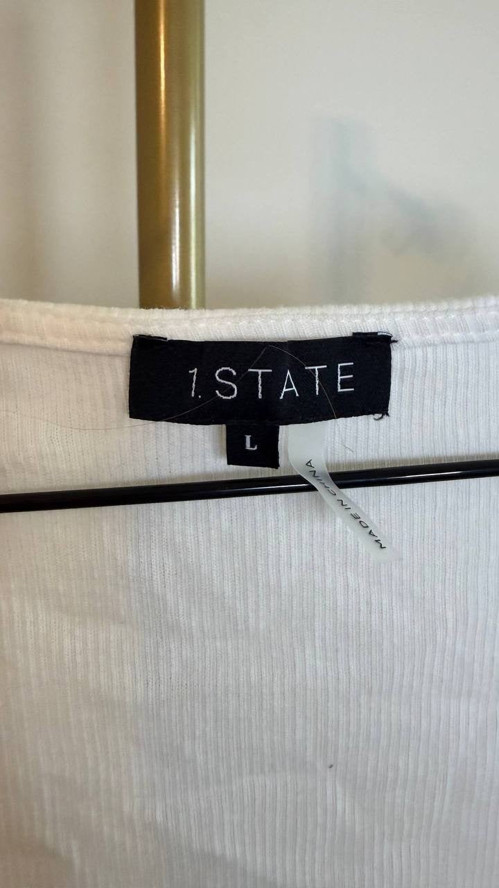 1.STATE Scoop Neck Long Sleeve Cotton Rib T‑Shirt White New Ivory Size L NWT $49