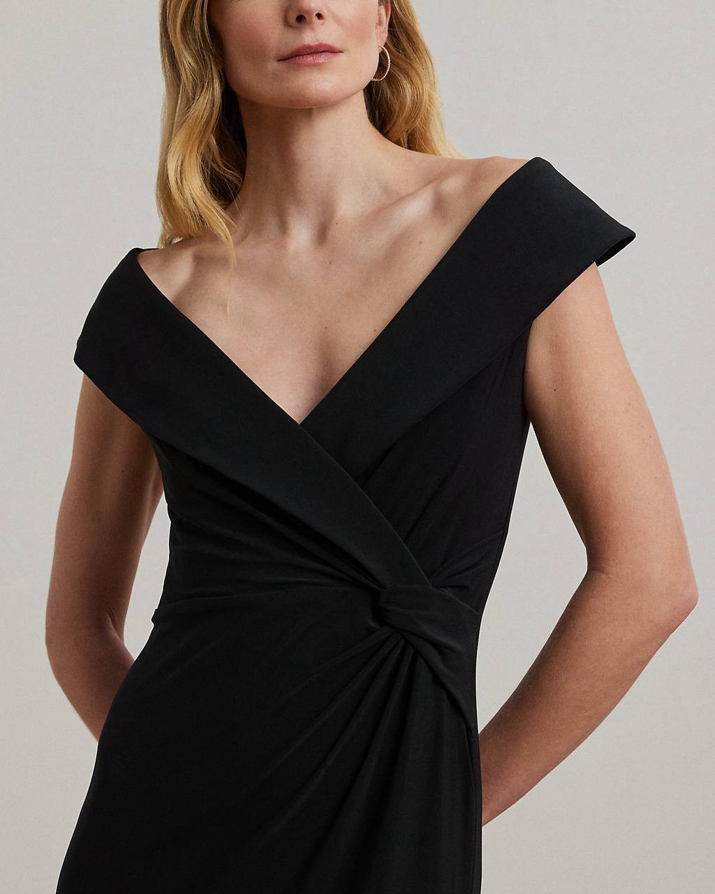 Lauren Jersey Off-the-Shoulder Gown Black 12 NWT Damage $35
