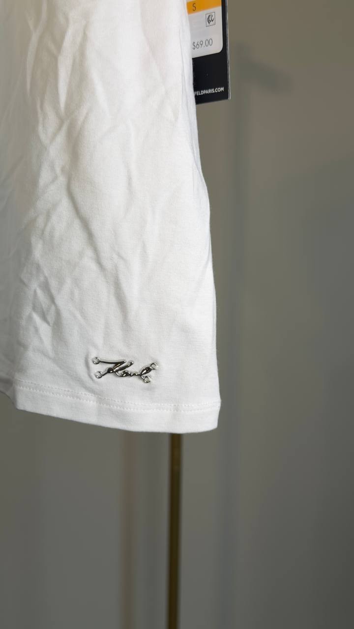 Karl Lagerfeld Paris Ruffle-Sleeve Crewneck Top  White S NWT $69