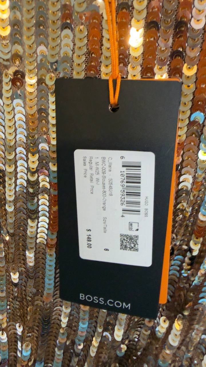BOSS Illana Sequin Crop Top Orange Size 6 NWT $149