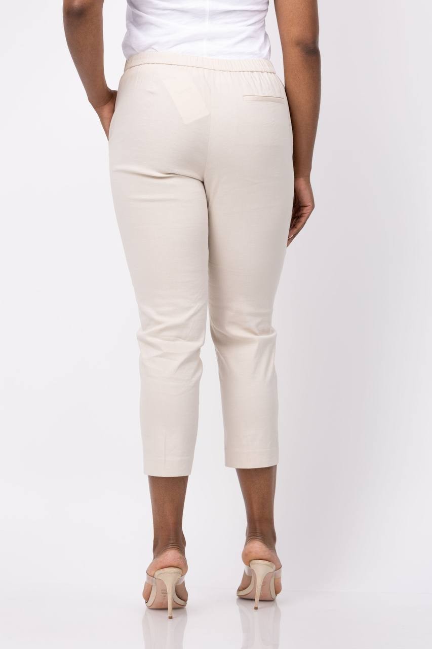 Theory Treeca Pull-On Linen Blend Pants - Slim Straight, Straw, Size 10