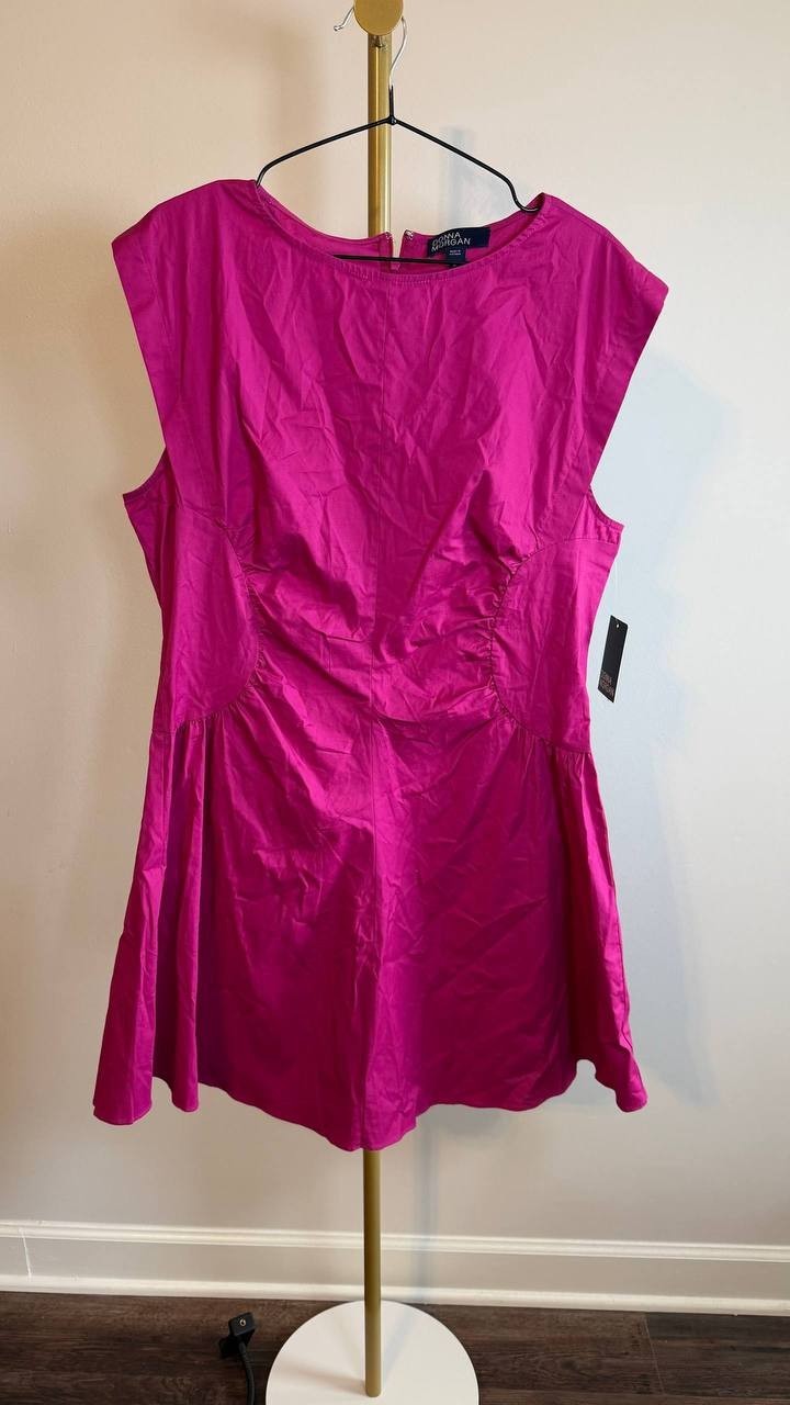 Donna Morgan Gathered-Waist Extended-Shoulder Dress Fuchsia 16 NWT $118