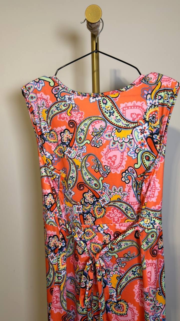 24seven Comfort Apparel Plus V‑Neck Sleeveless Maxi Dress Coral Multi 1X NWT $64