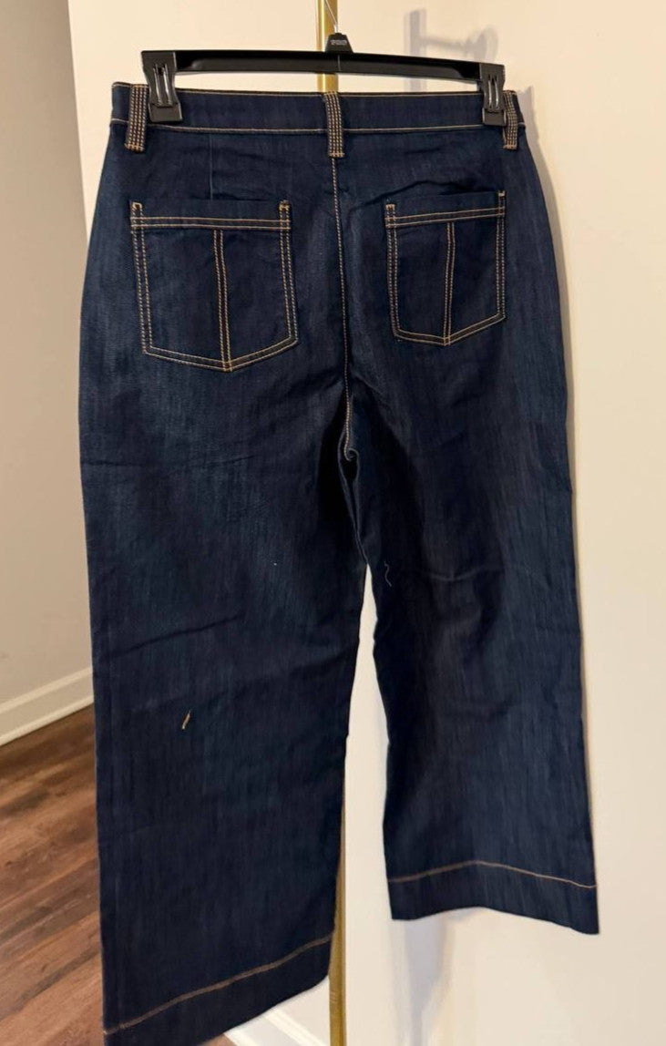 Tommy Hilfiger High‑Rise Wide‑Leg Crop Jeans Dark Blue Size8 NWT msrp$99.50