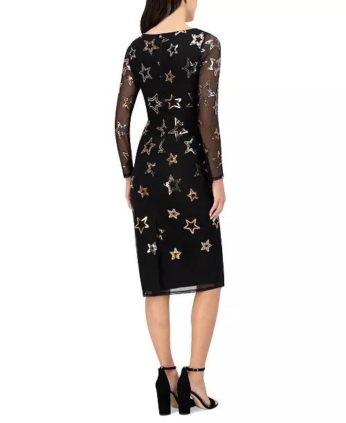 Vince Camuto Women's Sequined Stars Mesh Bodycon Dress Cocktail Party Black 10