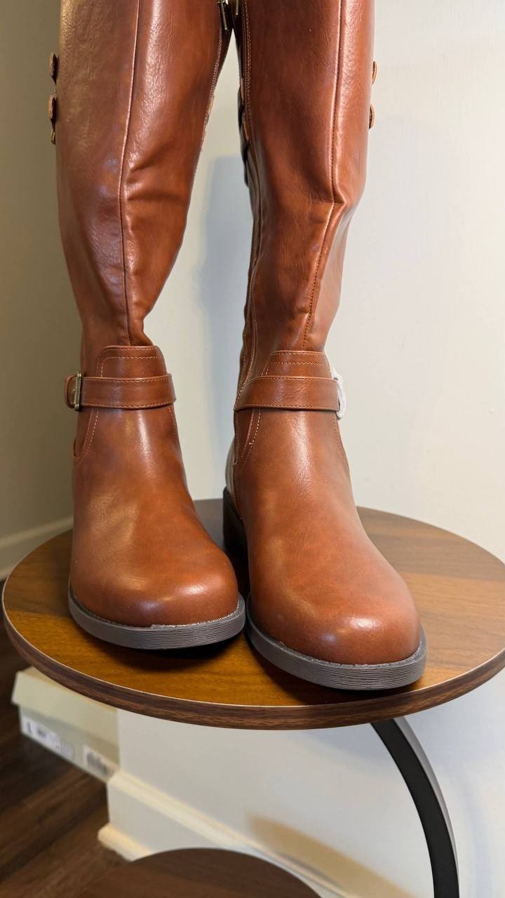 Journee Sonny Boots 10M Cognac Polyurethane Knee‑High Round Toe NIB msrp$122