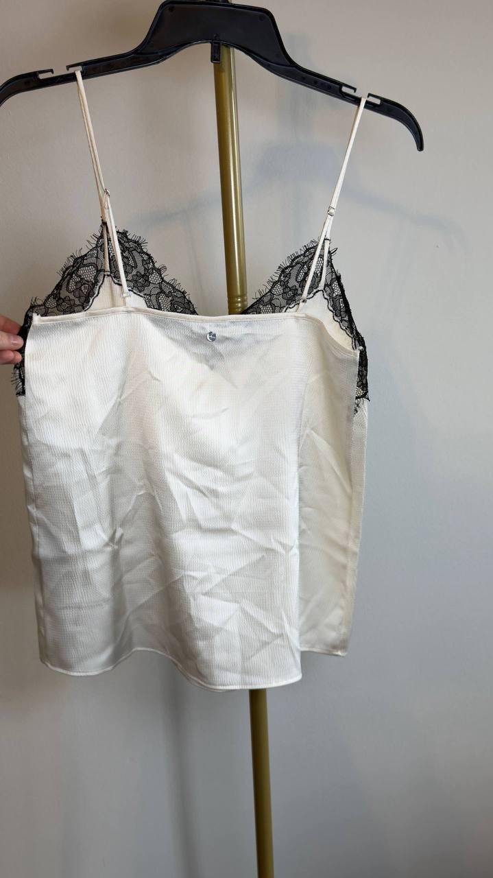BOSS Ilessy Eyelash Lace Satin Camisole Open White 4 NWT $89