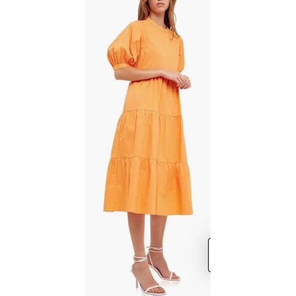 English Factory Puff Sleeve Tiered Midi Dress – Orange – Size L – NWT – $90