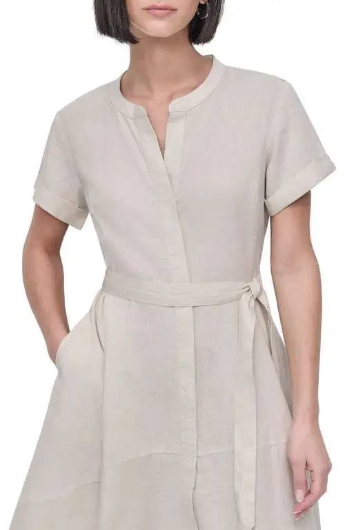 DKNY Asymmetric Linen Shirtdress – Natural – Size 16 – NWT