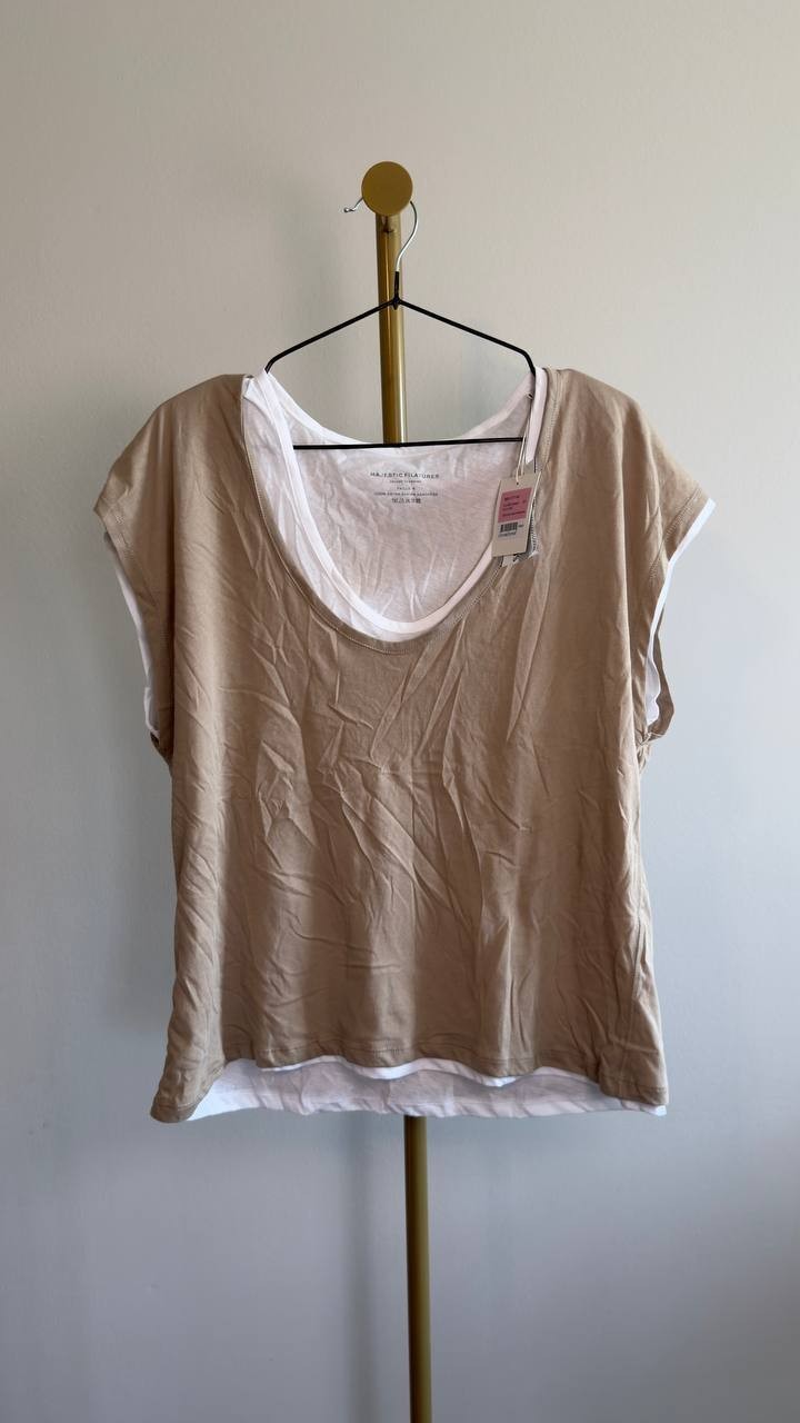 Majestic Filatures Supima Double Layer Cap Sleeve V‑Neck Tee Desert 4 NWT $245