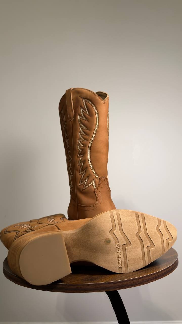 Steve  Madden  Albany  Stitch  Western  Boots  Cognac  Suede  9.5  New  $179