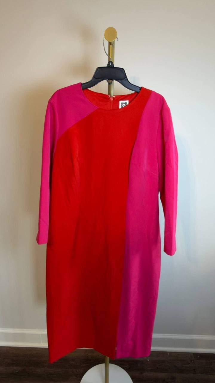 Anne Klein Colorblock Sheath Dress 3/4  Sleeves Fuchsia/Rose 10 NWT $139