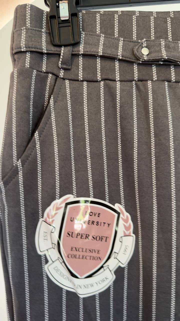 Love University Super Soft Belted Wide‑Leg Pants White/Grey Stripes L NWT $59