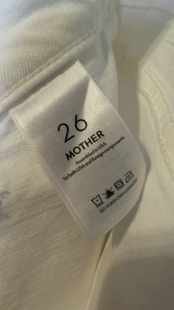 Mother The Hustler Patch Pocket High‑Rise Ankle Fray Jeans White 26 NWT $268