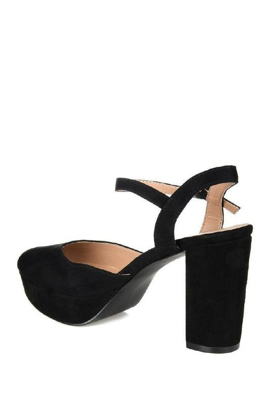 Journee Roslynn Pumps 10 Black Faux Suede Almond Toe Block Heel NIB msrp$94.99