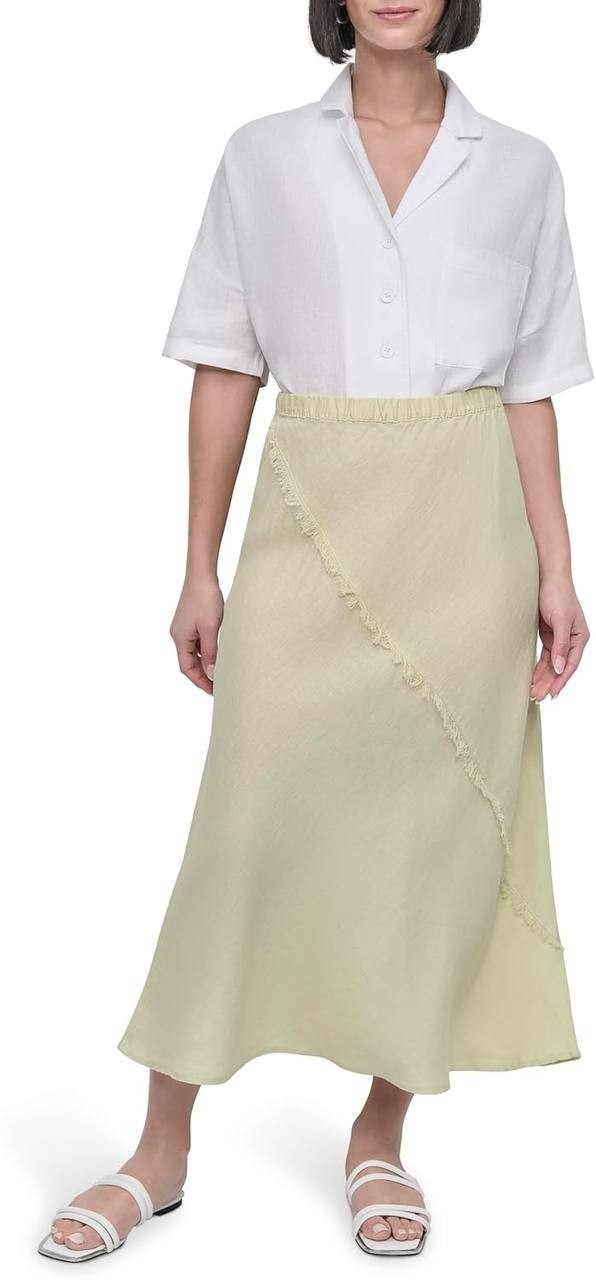 DKNY Pure Women’s Linen Midi Skirt Tea Green M $109 NWT