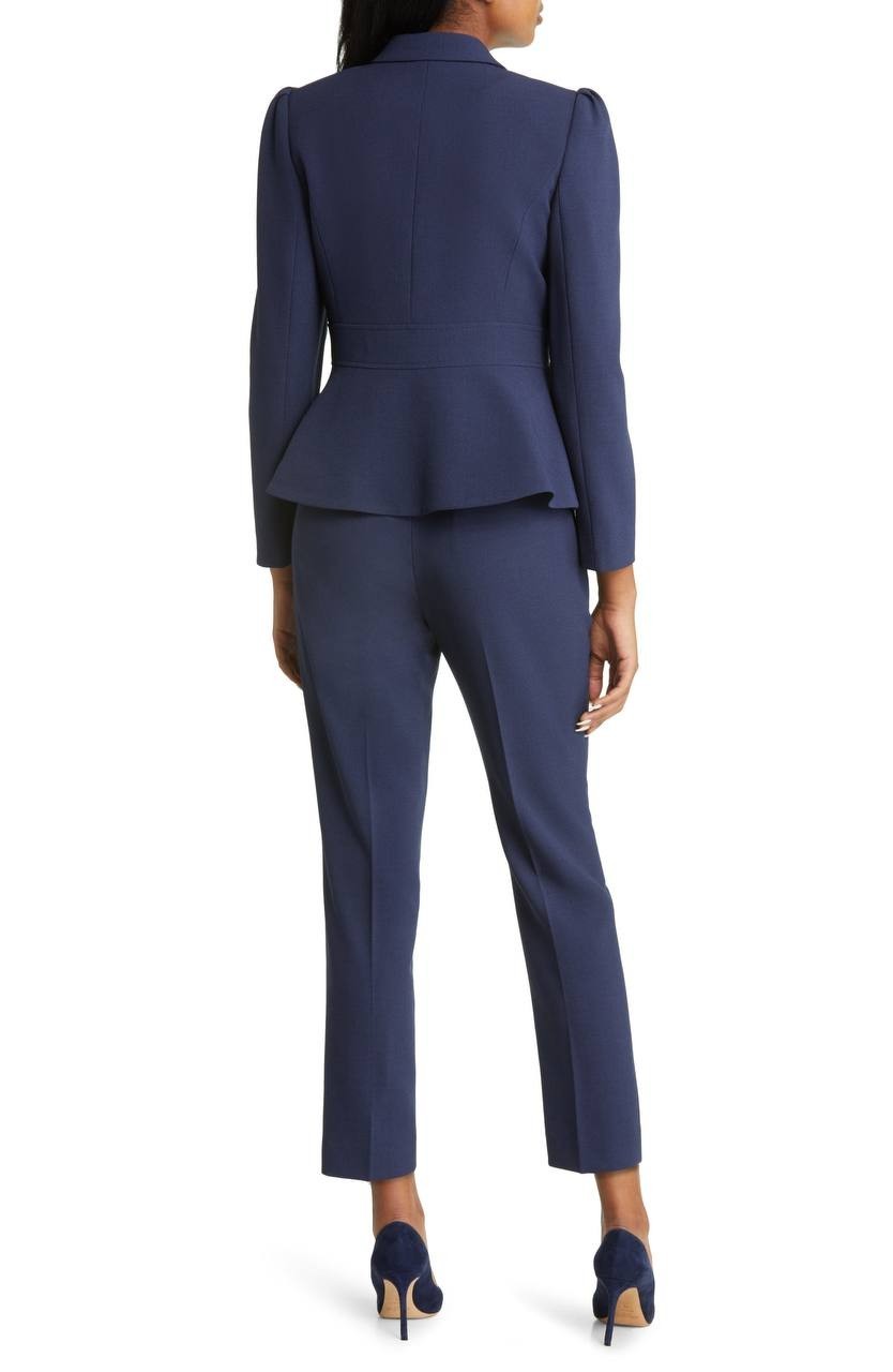 Tahari ASL Peplum Blazer & Tapered Pants Set Midnight Navy 12 NWT $229