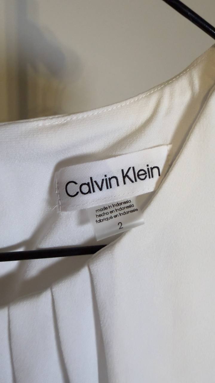 Calvin  Klein  Solid  Pleated  Crew  Neck  Knit  Tank  Top  White  2  NWOT  $44