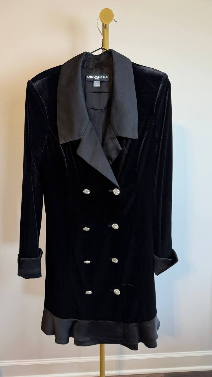 Karl Lagerfeld Paris Stretch Velvet Blazer Dress Black 8 $188 NWT