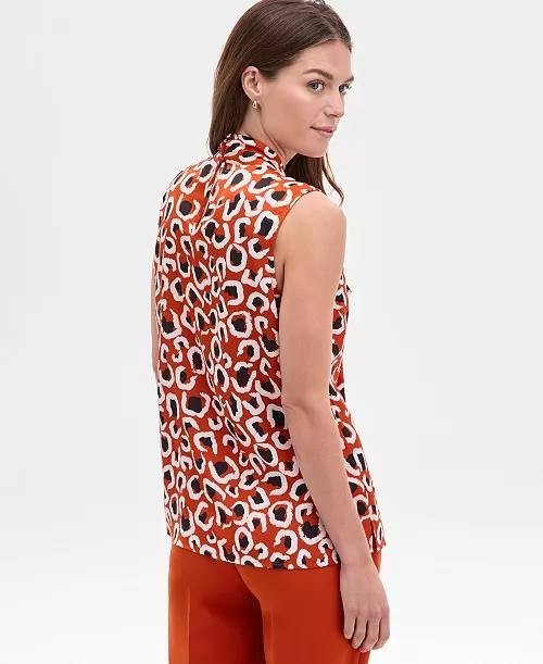 Tahari ASL Printed Sleeveless Tie‑Neck Blouse Orange Multi XL NWT $69