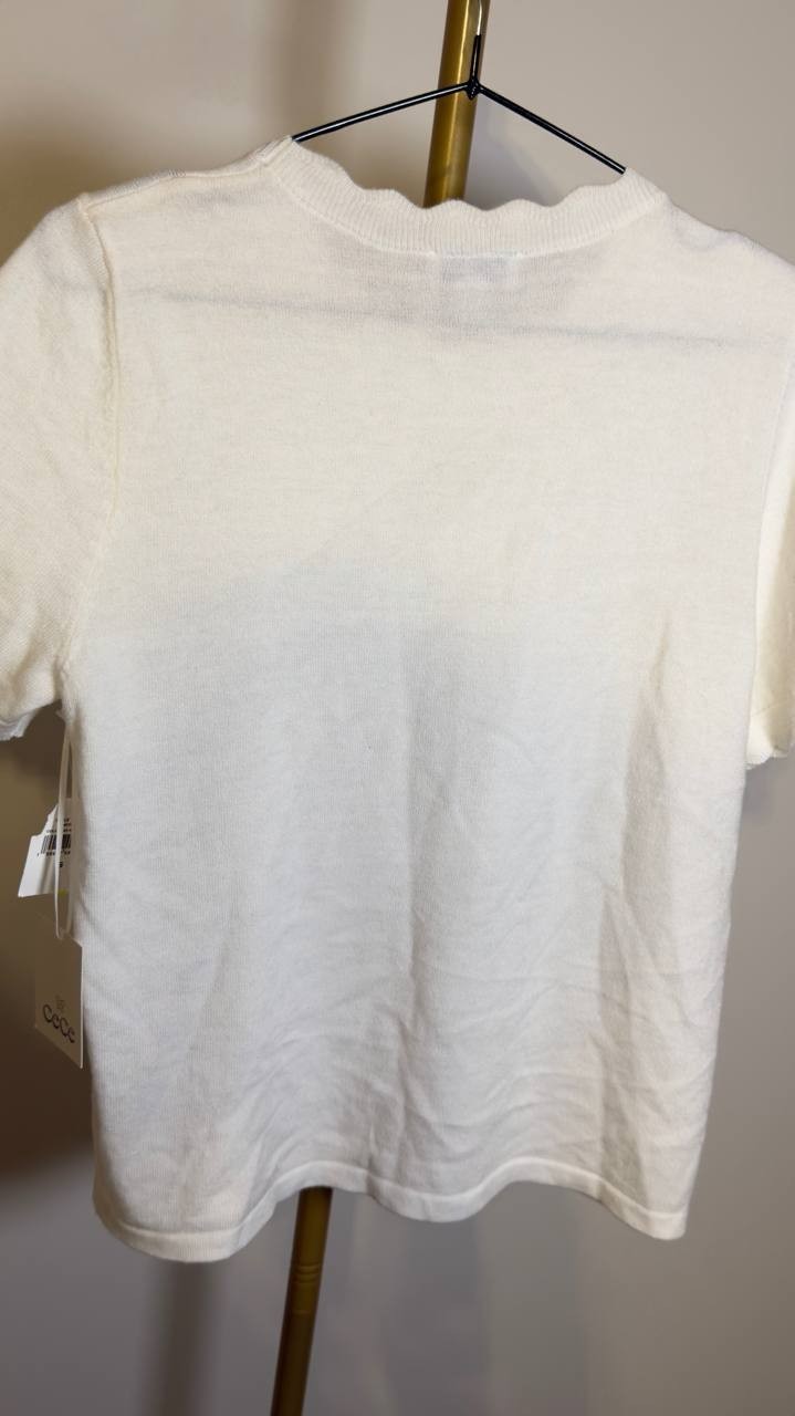 CeCe  Women’s  Scalloped  Crew  Neck  Sweater  New  Ivory  S  NWT  $69