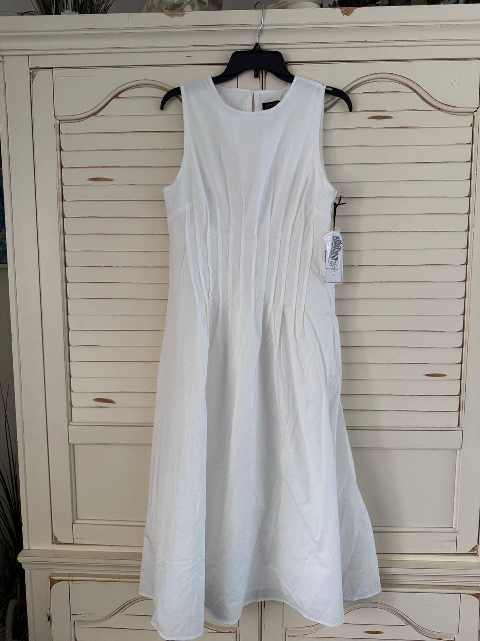 1.STATE Sleeveless Pintuck Cotton Midi Dress White, Size 10, Button Back