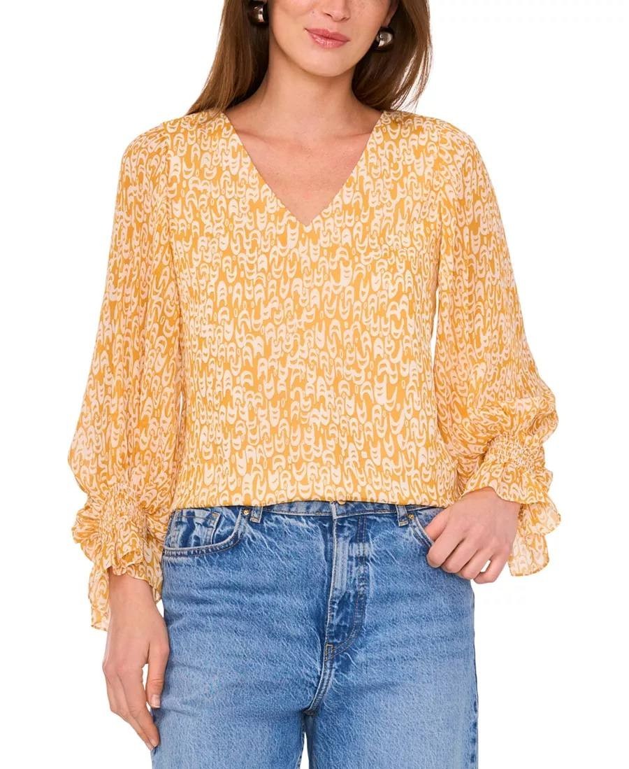 Vince Camuto V‑Neck Balloon‑Sleeve Blouse– Orange– Size L – NWT – MSRP$79