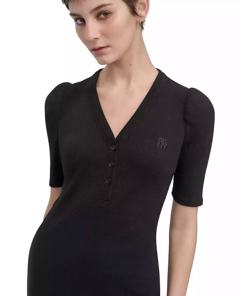 DKNY Puff‑Sleeve Henley Midi Dress- Black – Size XL – NWT – MSRP$79