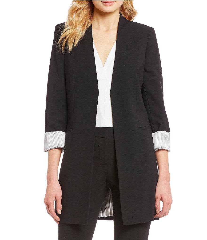 Calvin Klein Jacket 18W Black Plus V-Neck Roll Sleeve Open Front Career Blazer