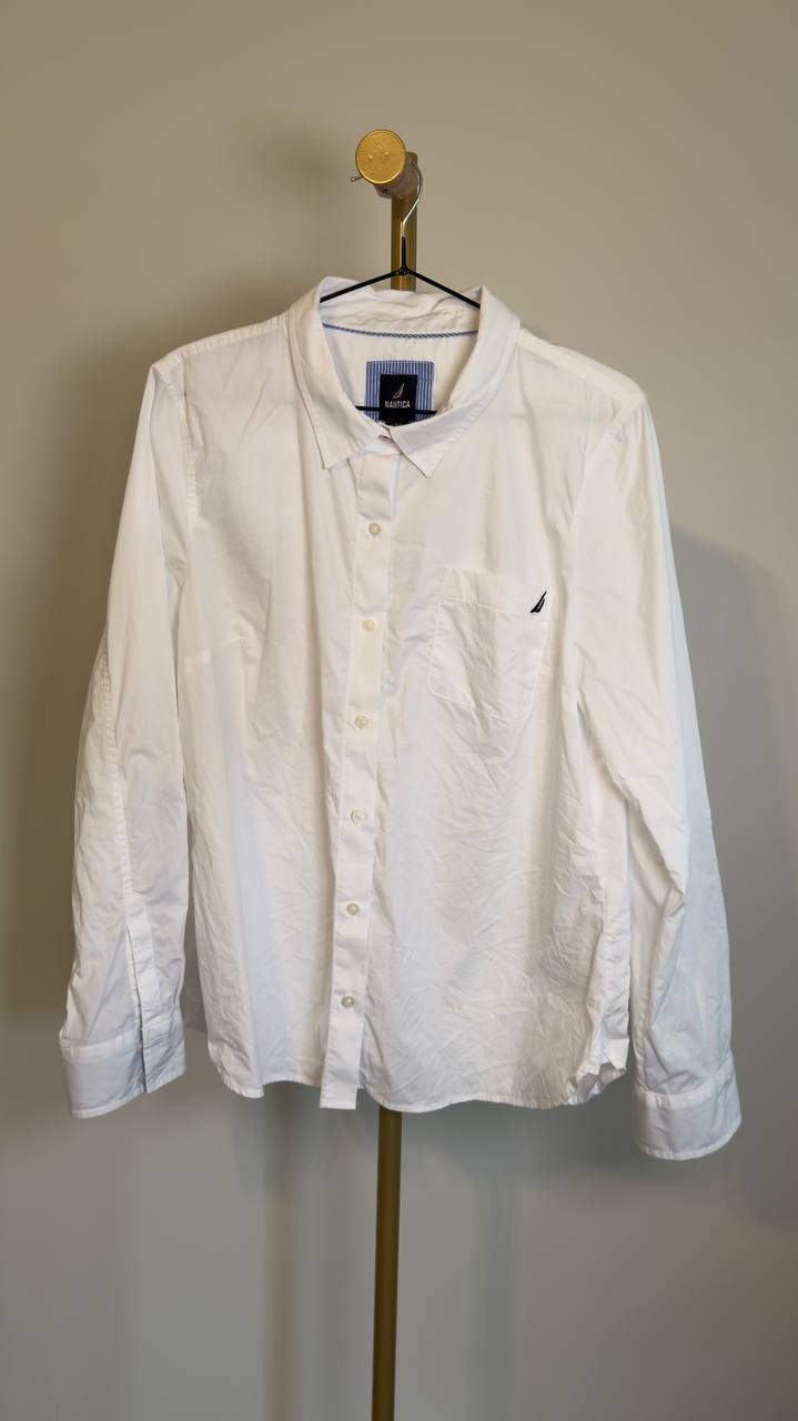 Nautica Women’s Roll‑Tab Button‑Front Shirt White L Pre‑Owned Excellent $64.50