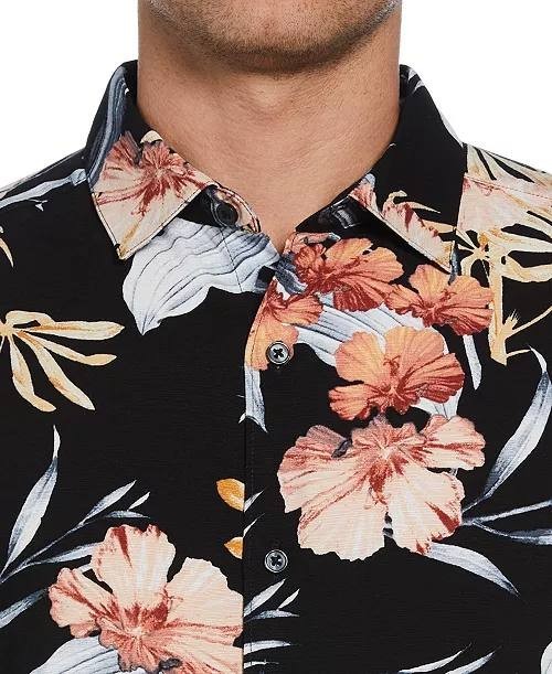 Cubavera Men’s Tropical Floral Button‑Front Shirt Jet Black XL $80 NWT