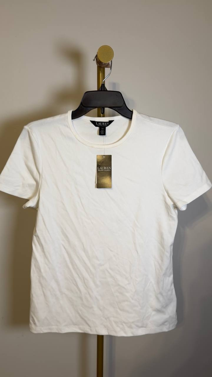 Lauren  Ralph  Lauren  Women’s  Stretch  Cotton  Tee  White  L  NWT  $55