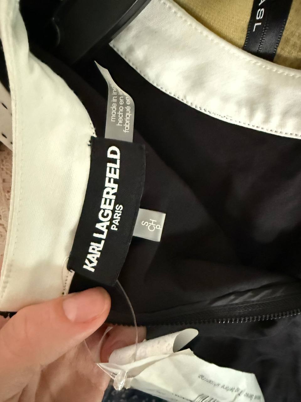 KARL LAGERFELD PARIS Contrast Trim Tank Dress – Optic Black, Size S/P (Petite)