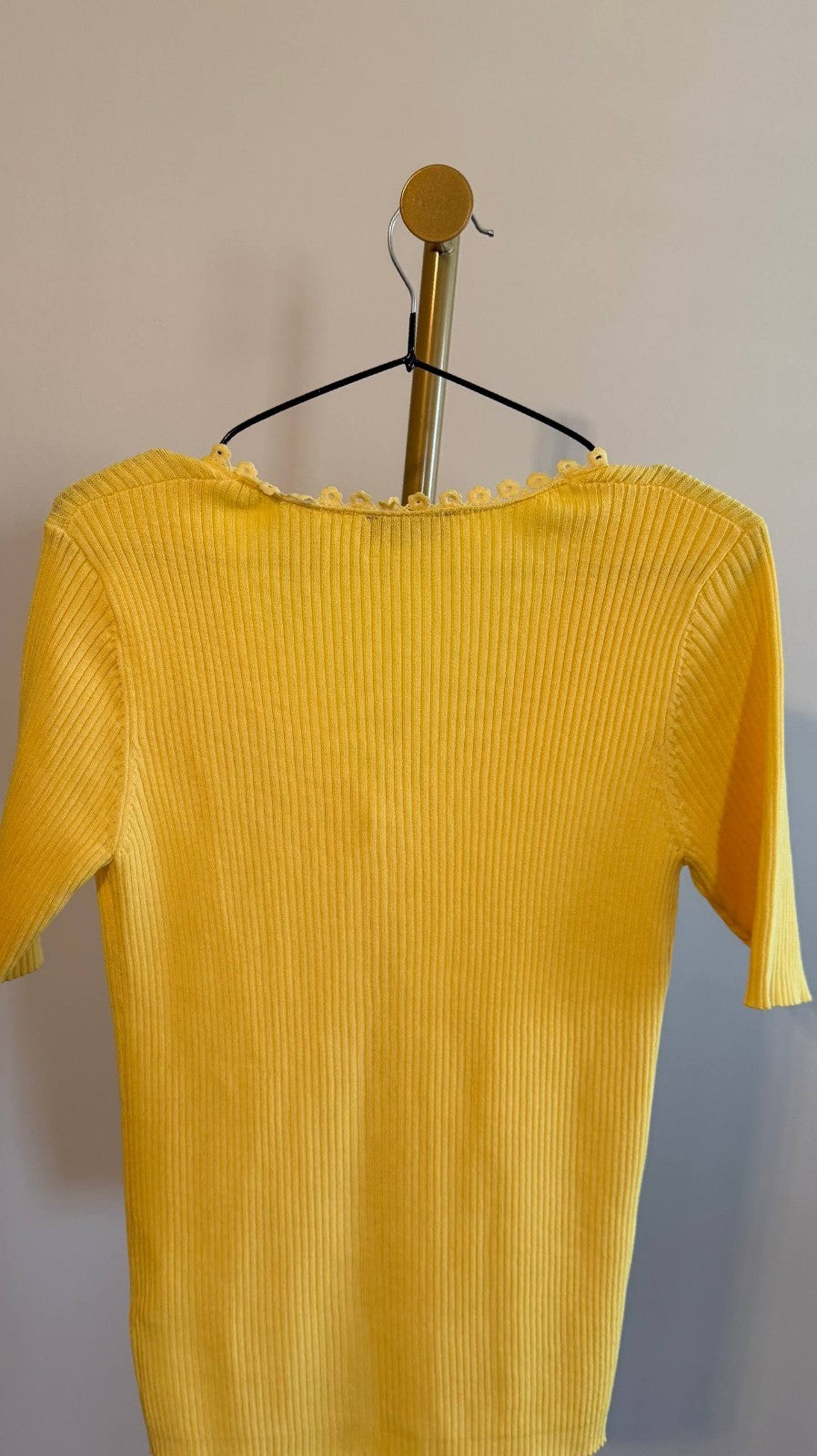Tahari Women’s Ribbed Pointelle Button‑Front Sweater Yellow Sky $78 NWT