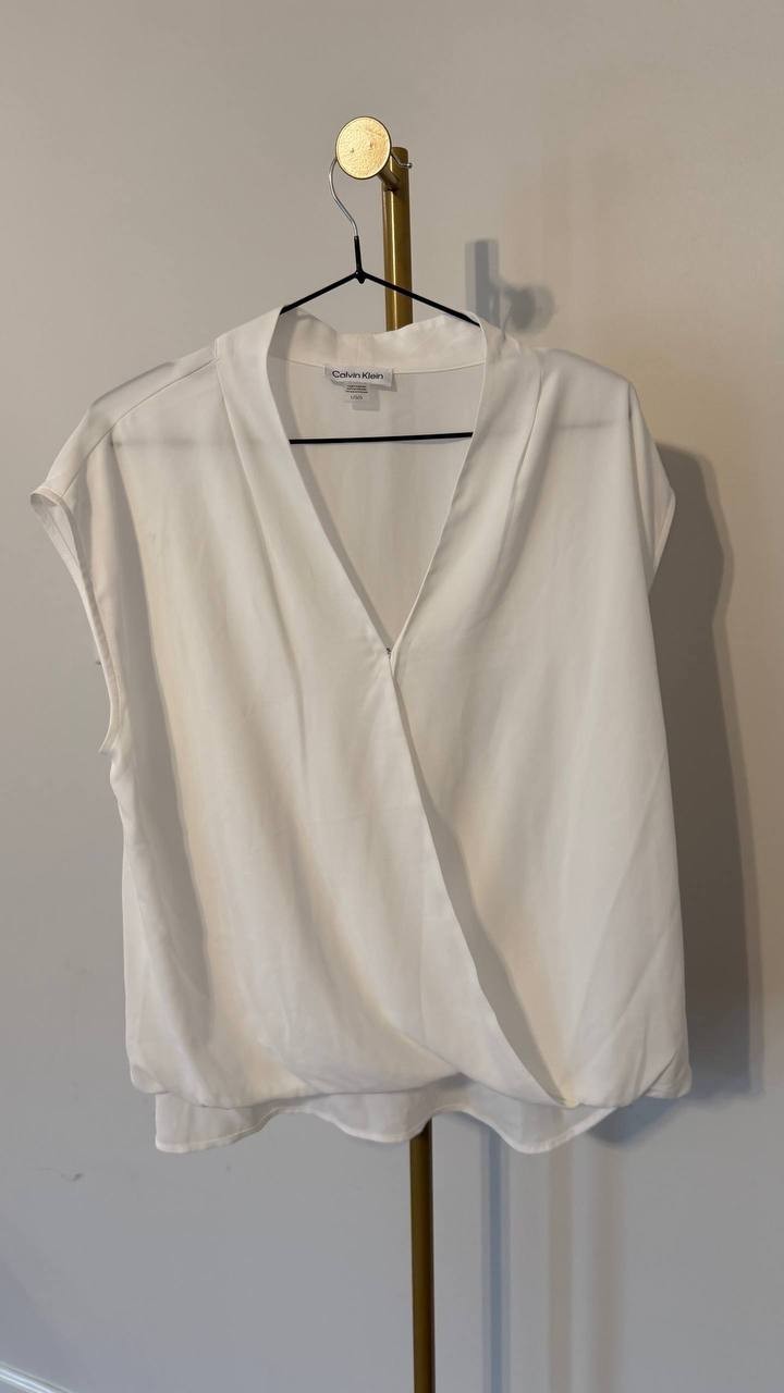 Calvin Klein Faux Wrap Blouse Polyester White L NWT