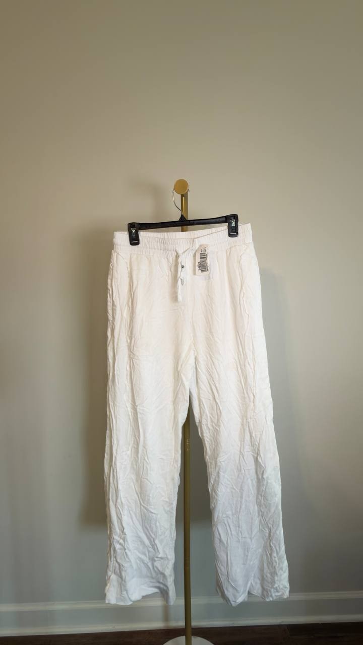 CeCe Drawstring Linen Blend Pants Ultra White M NWT $89