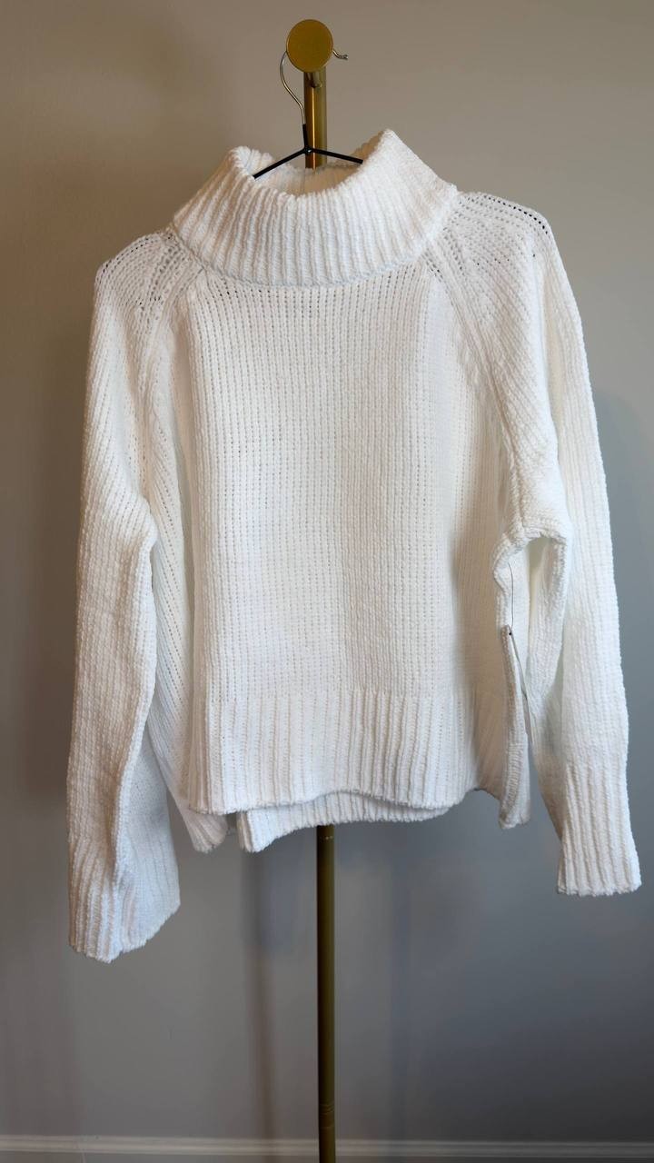 DKNY Jeans Cropped Mock Neck Chenille Sweater Ivory L NWT $79