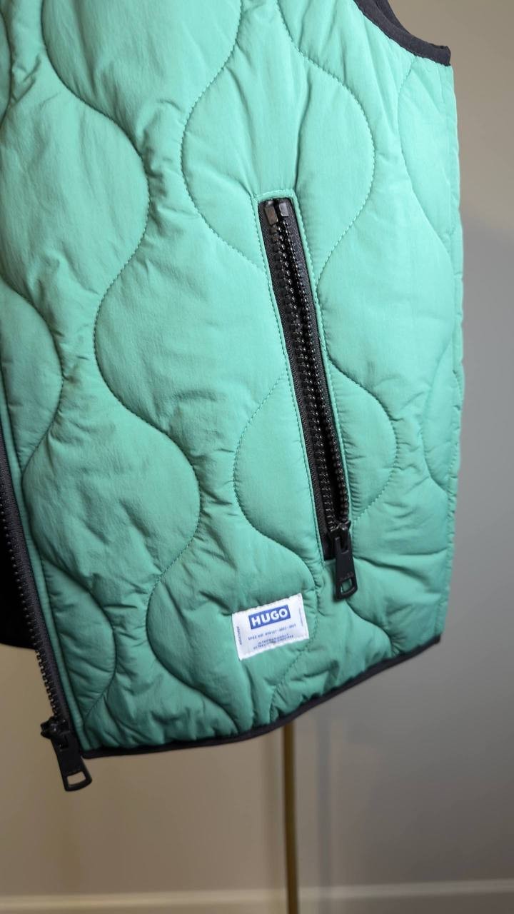 HUGO Hugo Boss Slim‑Fit Quilted Puffer Vest Open Green L NWT $178