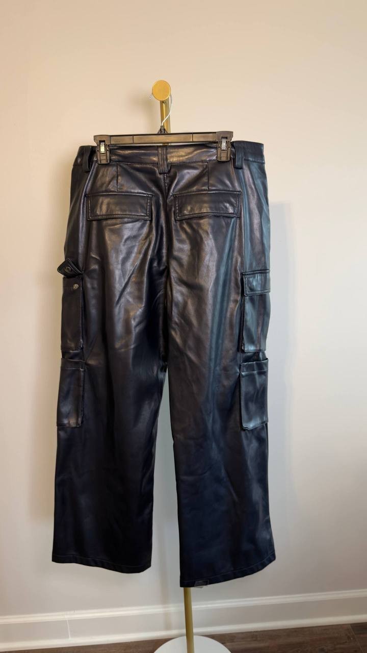 Guess Kori High‑Rise Faux‑Leather Cargo Pants Daring Ocean XL NWT $148