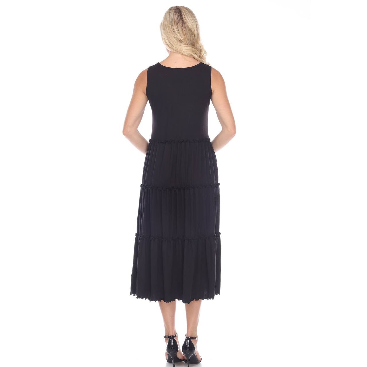 White Mark Scoop Neck Sleeveless Tiered Midi Dress Black XL NWT $68
